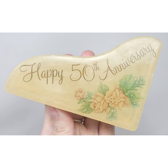 Hand Carved Alabaster Piano Trinket Box Italy Floral Happy 50th Anniversary - Picture 6 of 11